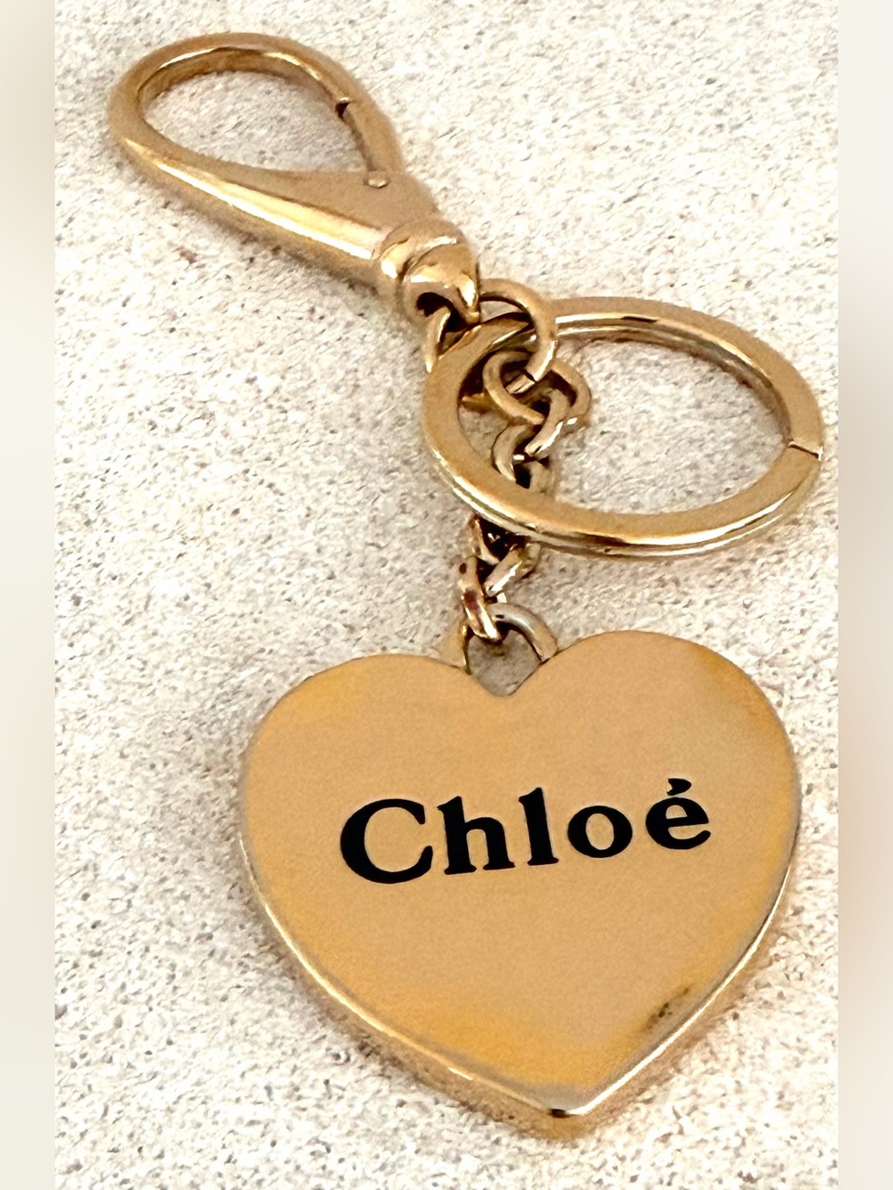 CHLOÉ Gold Tone Heart Logo Keychain Bag Charm